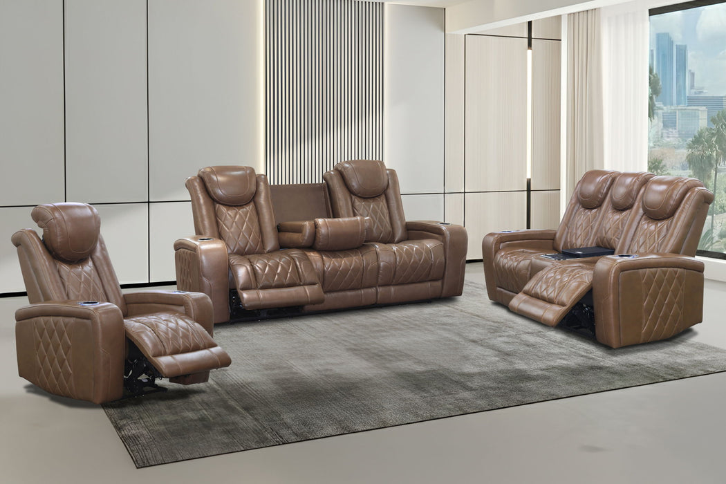 Dorian - Reclining Leather Sofa With Power Headrest And Footrest - Brown