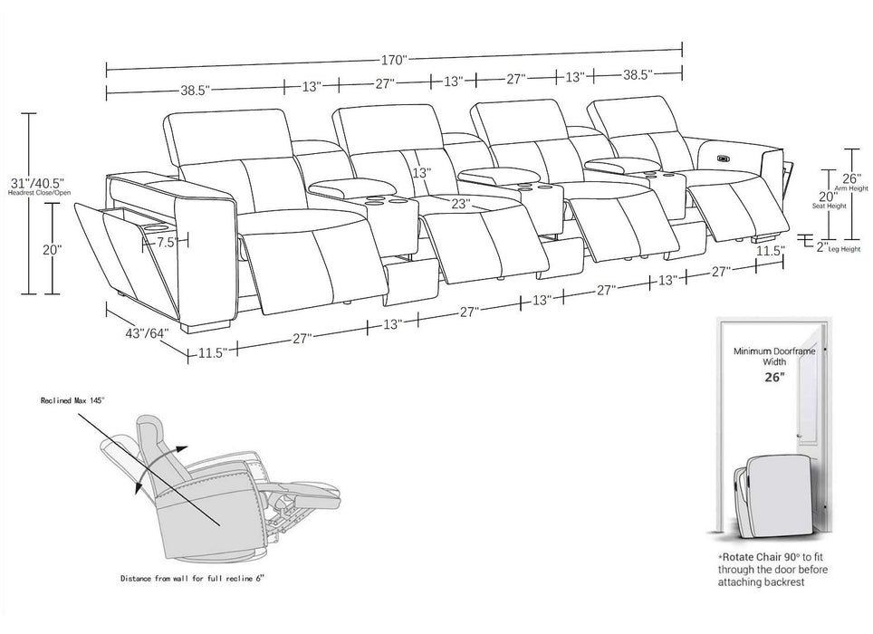 1224 - 7-Piece Modular Power Reclining Sofa In With 4 Power Recliners & Power Headrests