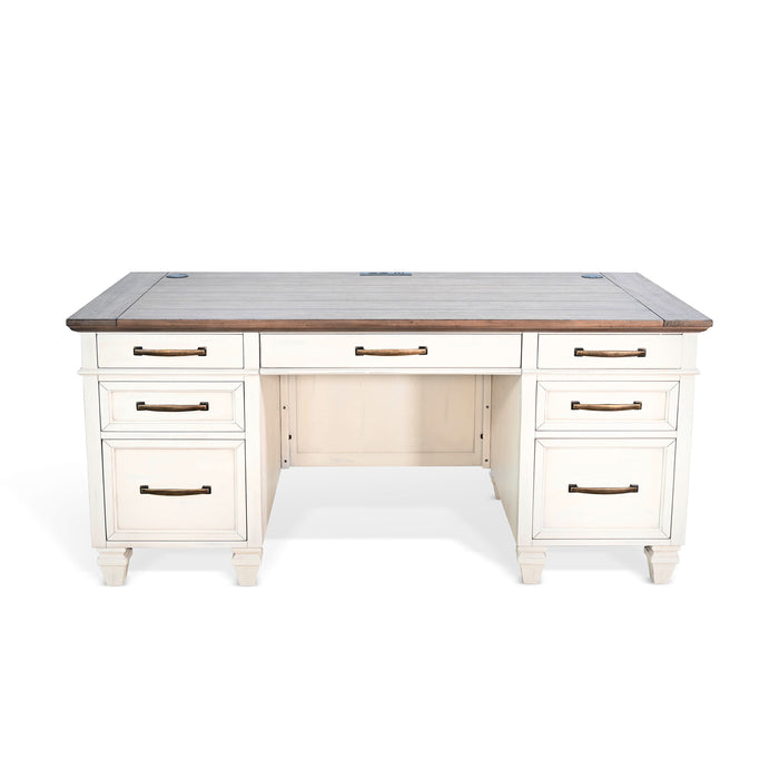 Pasadena - Desk With Drawers - Buckskin / Marble White