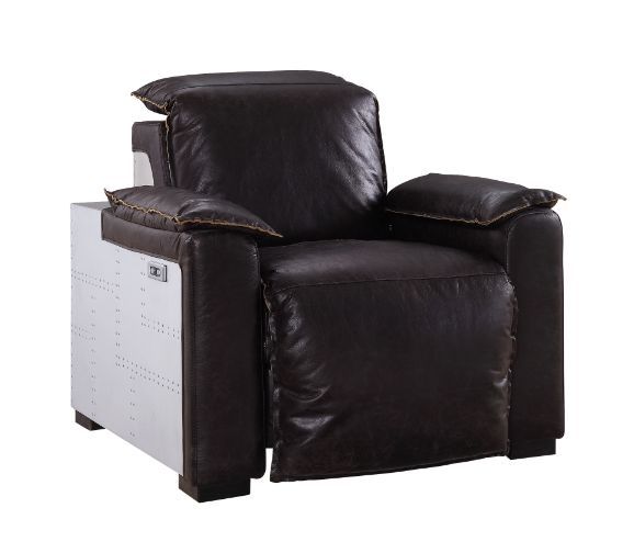 Misezon - Power Motion Recliner - Dark Top Grain Brown Leather & Aluminum