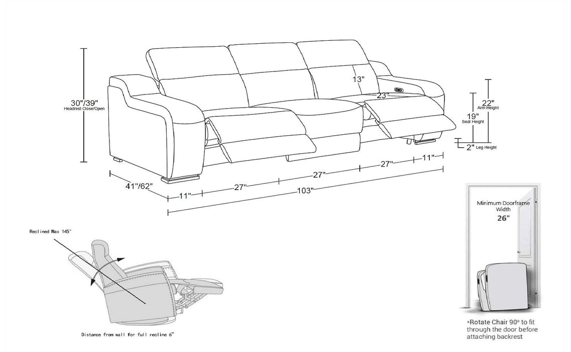 1116 - 3-Piece Modular Power Reclining Sofa In With 2 Power Recliners & Power Headrests