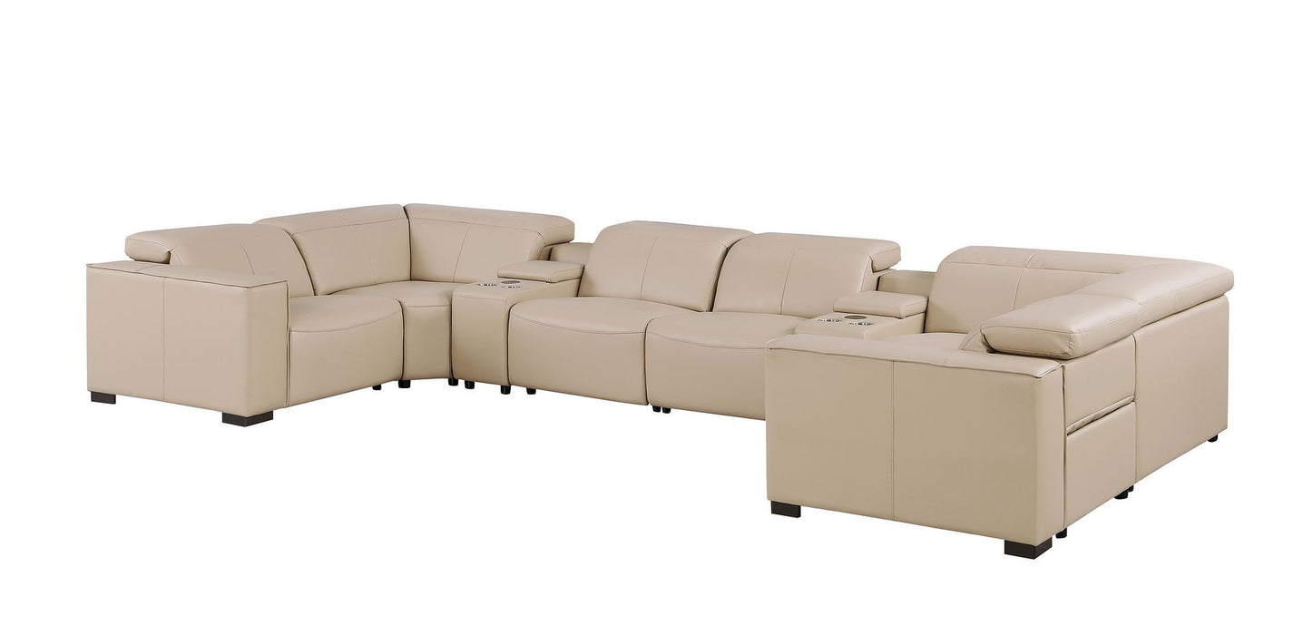 1208 - 8 Piece U Shaped Leather Sectional With 4 Power Recliners & Power Headrests