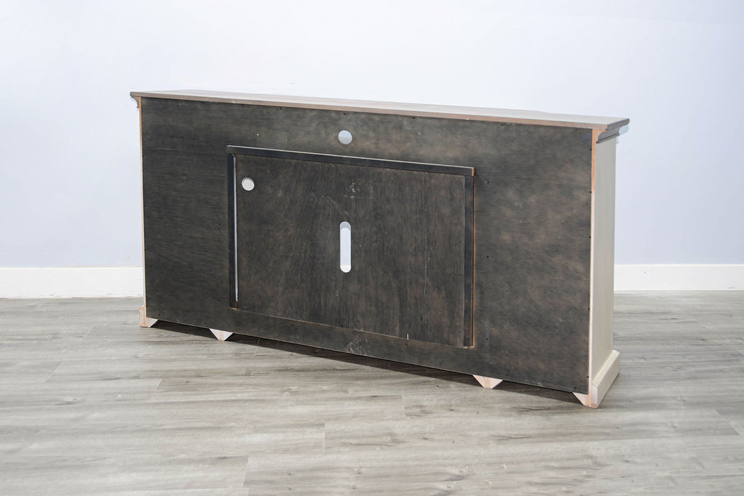 72" Media Console With Wood Electric Fireplace Insert - Marble White