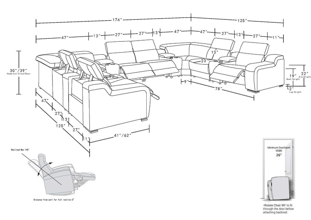1116 - 12-Piece U-Shaped Sectional Sofa In With 4 Power Recliners & Power Headrests