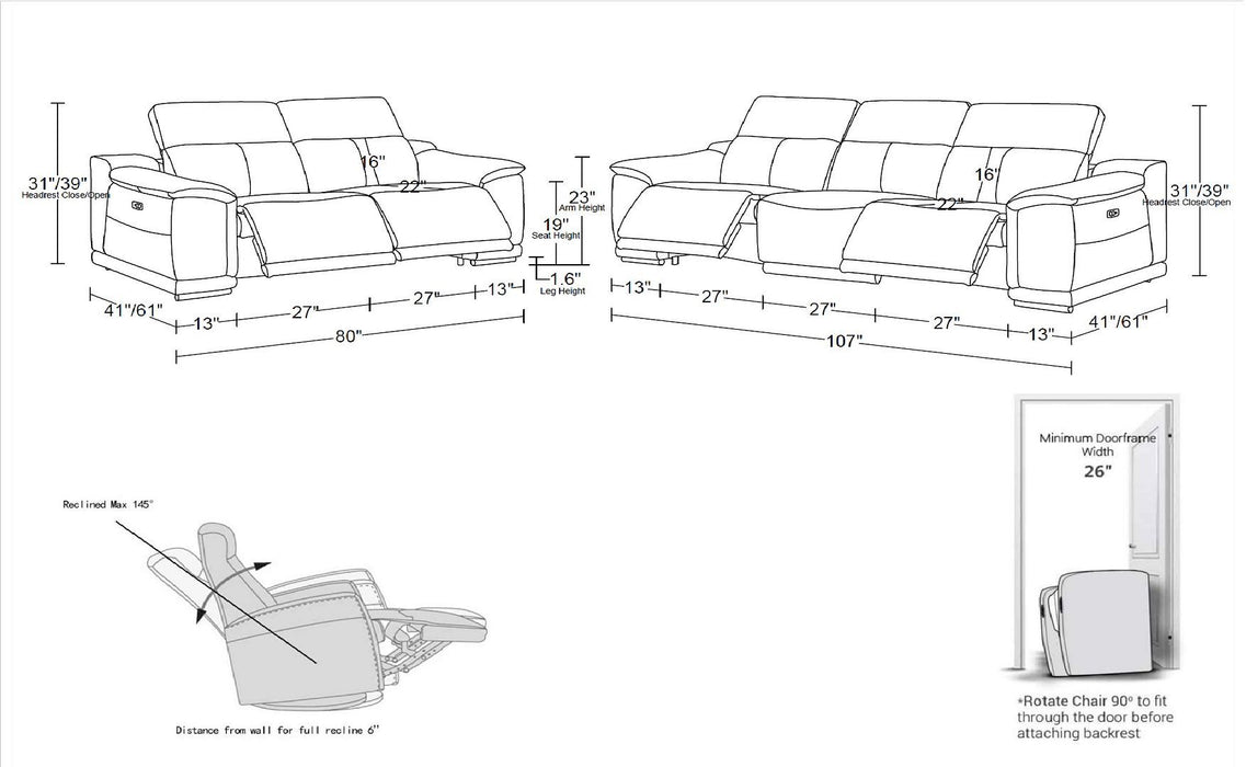 9762 - 5-Piece Modular Power Reclining Sofa And Loveseat Set With 5 Power Recliners In