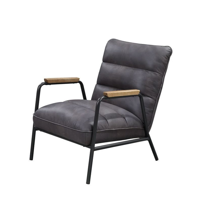 Nignu - Accent Chair - Gray Top Grain Leather & Matt Iron