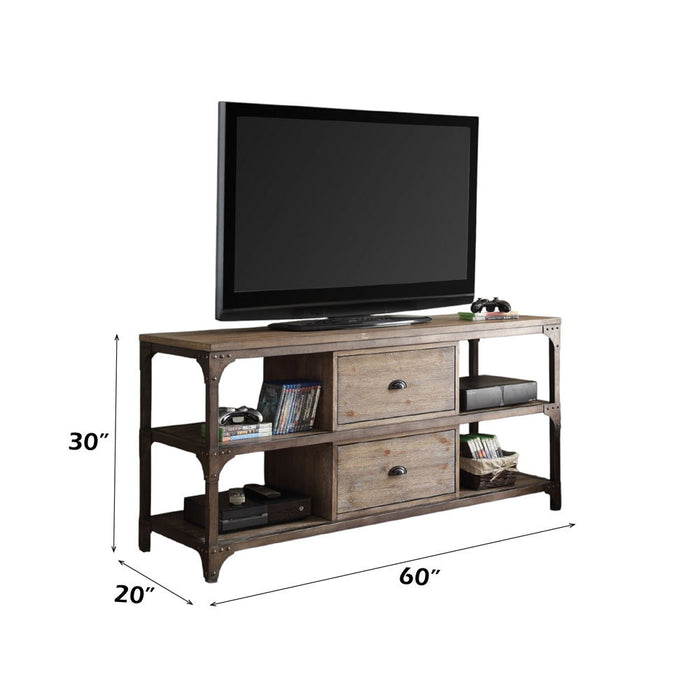 Gorden - TV Stand - Weathered Oak & Antique Silver Metal