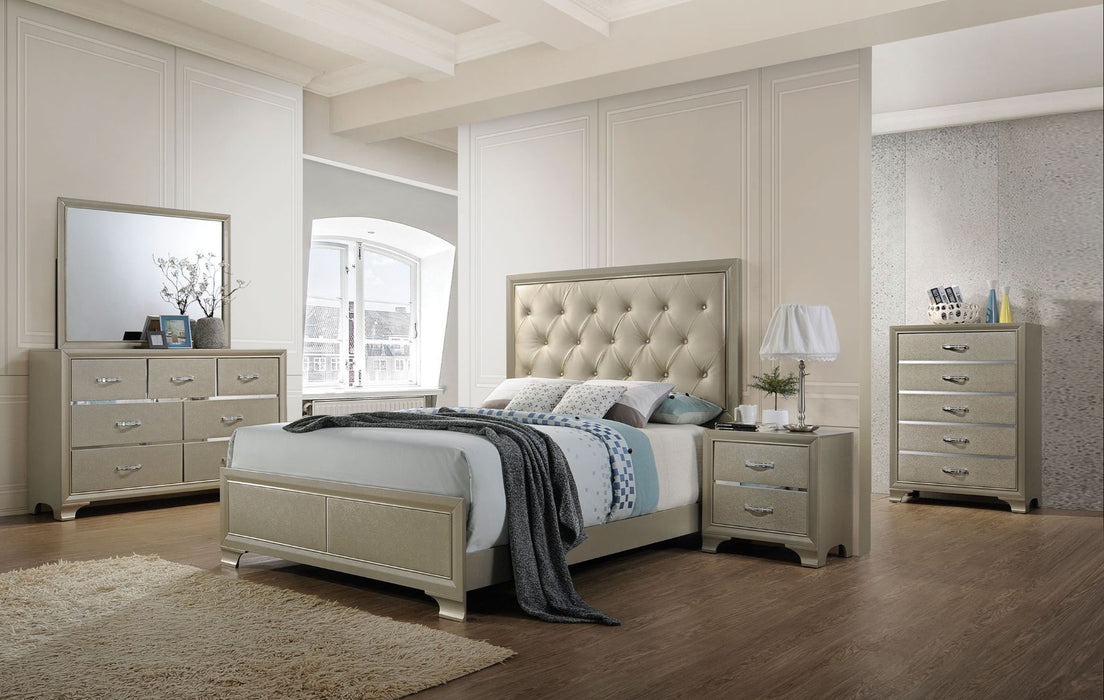Carine - Queen Bed - Synthetic Leather & Champagne