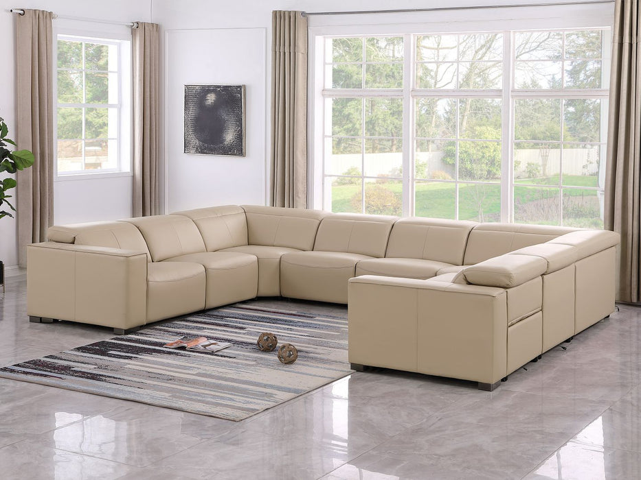 1208 - 8 Piece U Shaped Leather Sectional With 4 Power Recliners And Power Headrests - Beige