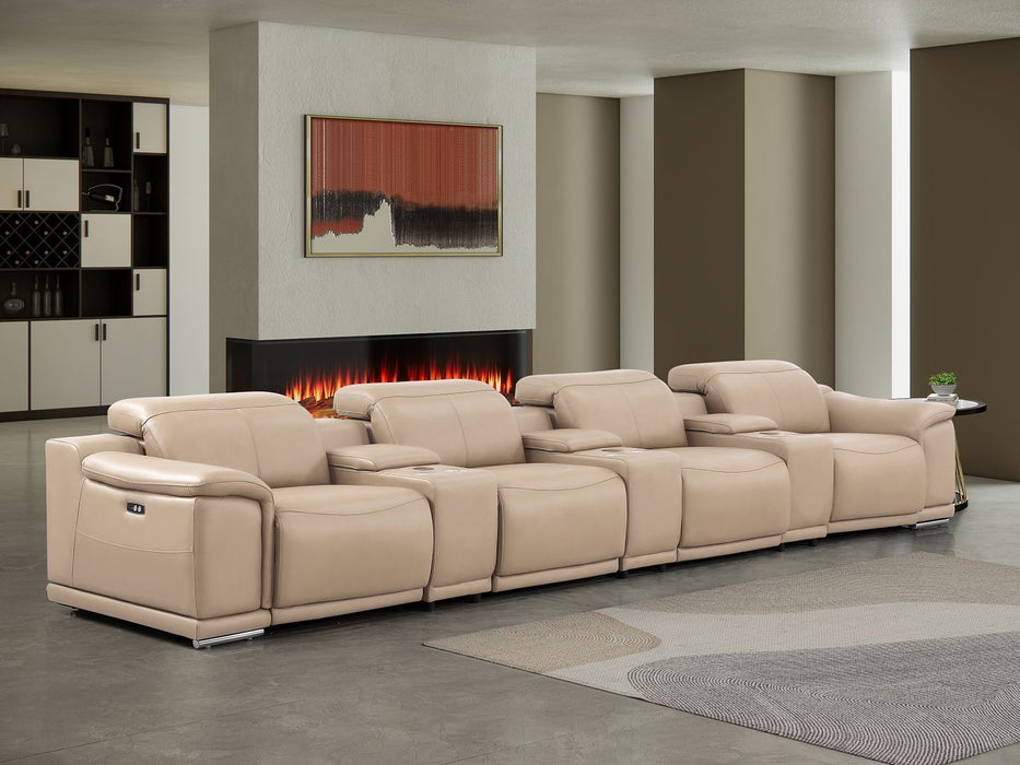 2679 - Genuine Leather Sofa With 4 Power Recliners, Power Headrests & 3 Storage Consoles