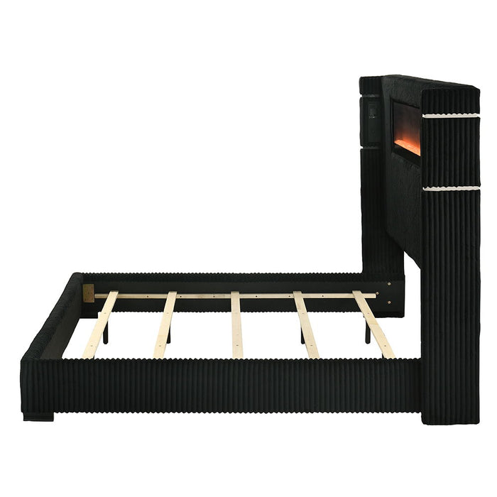 Garner - Bed With Fireplace, LED, Reading Light, Speaker, Bluetooth & USB