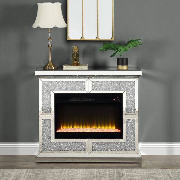 Noralie - 41" Fireplace - Mirrored & Faux Diamonds