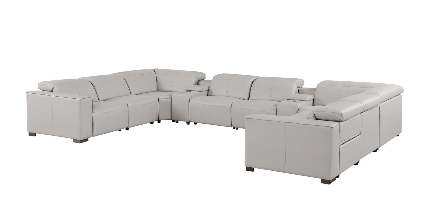 1208 - 10 Piece U Shaped Leather Sectional With 4 Power Recliners & Power Headrest