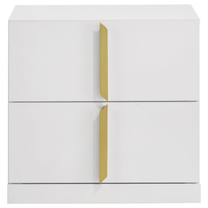 Ines - 2-Drawer Nightstand Bedside Table - White High Gloss