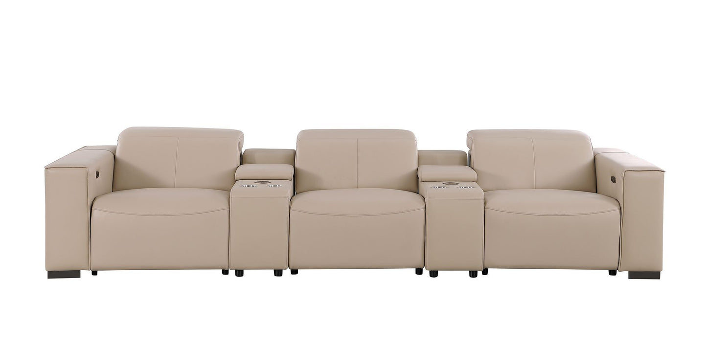 1208 - Leather Sofa With 3 Power Recliners And Two Storage Consoles