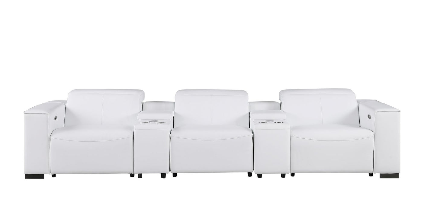 1208 - Leather Sofa With 3 Power Recliners And Two Storage Consoles