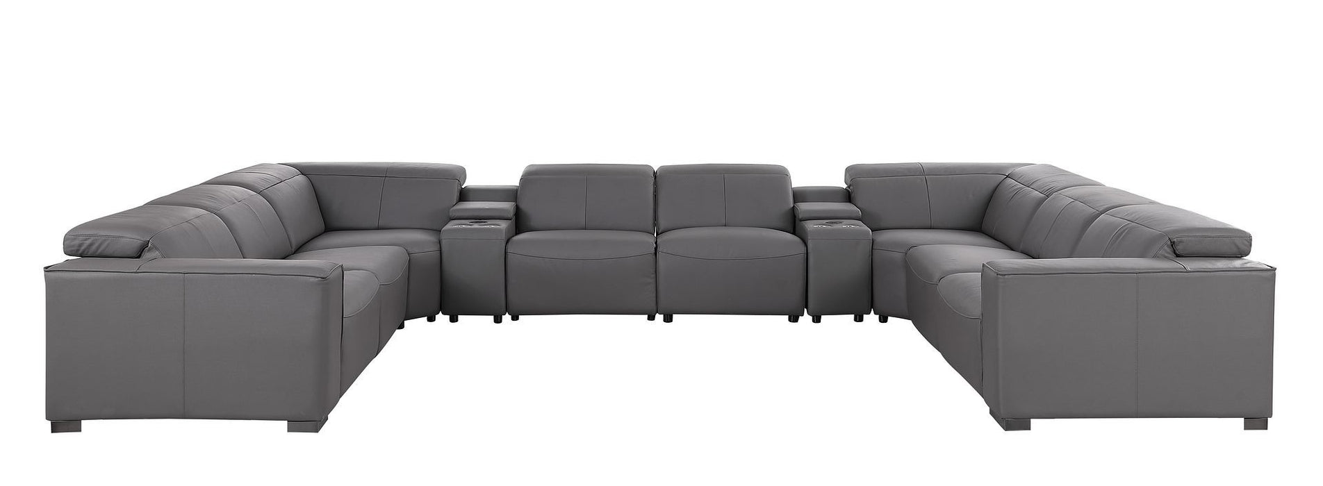 1208 - 10 Piece U Shaped Leather Sectional With 4 Power Recliners & Power Headrest