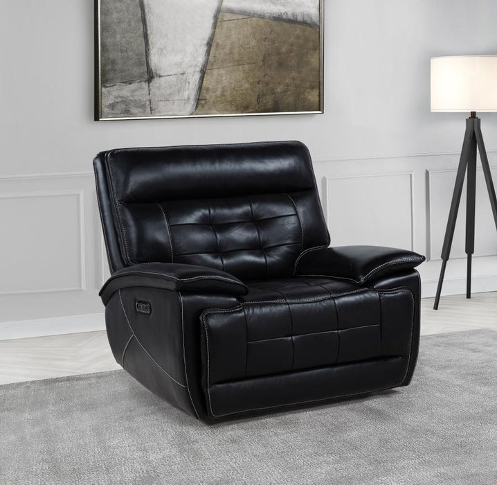Hewitt - Leather Upholstered Dual Power Recliner Chair - Black