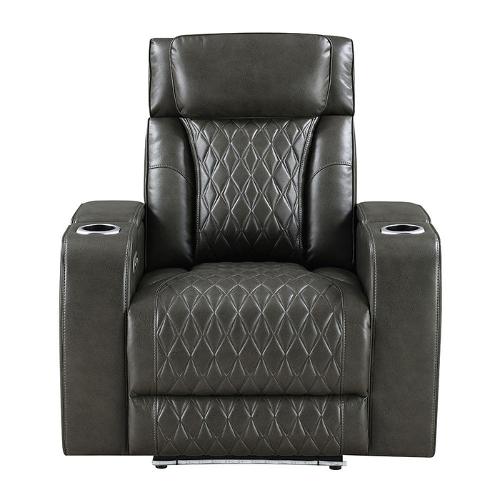 Taddeo - Power Motion Recliner With Power Headrest, USB, Wireless Charger & LED - Dark Gray