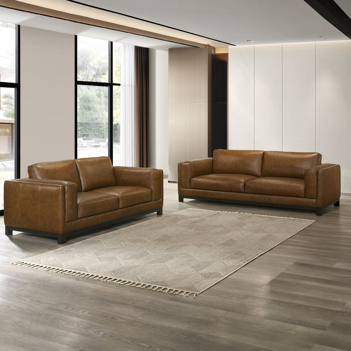 Sayer - 2 Pieces Leather Set (Sofa, Loveseat) - Brown