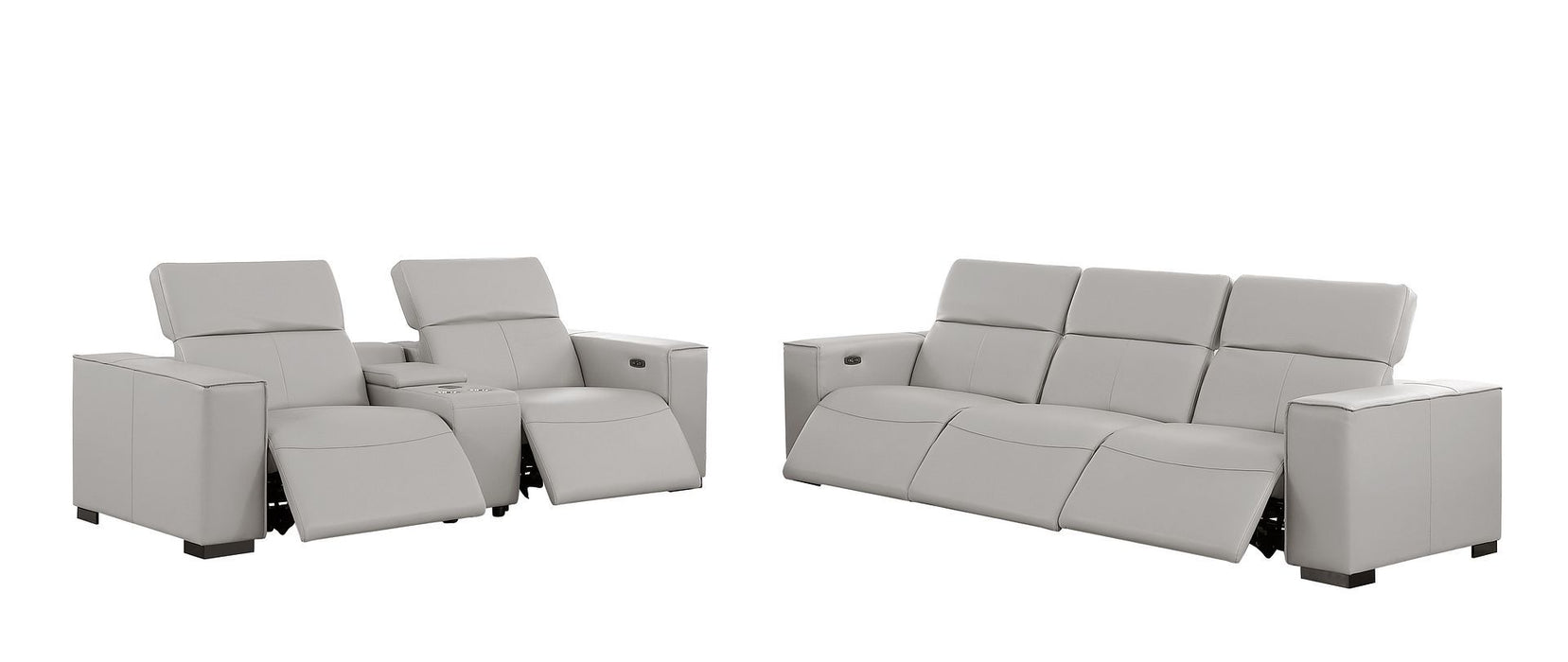 1208 - Leather Reclining Set (Sofa & Loveseat With 5 Power Recliners)
