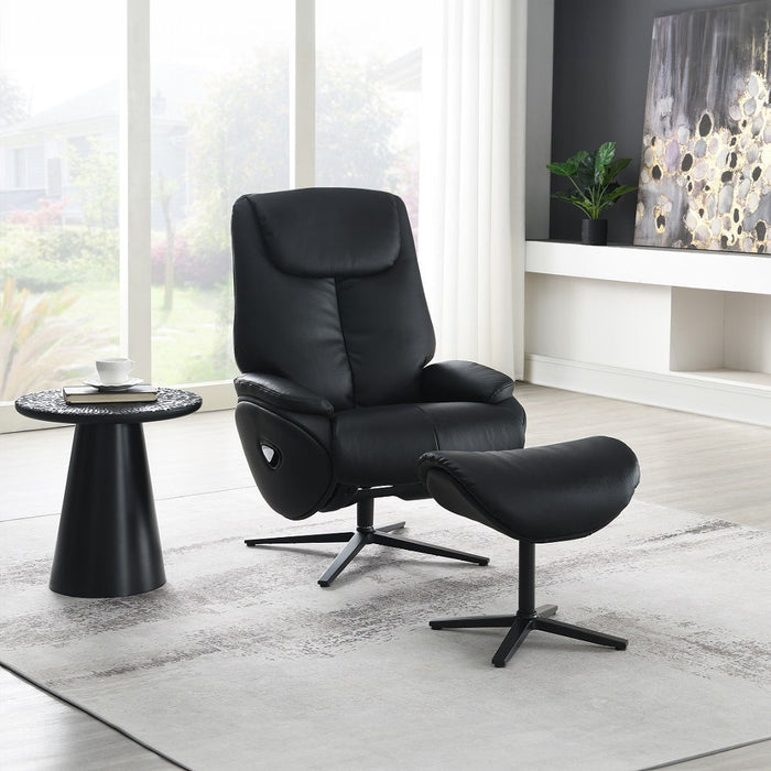 Labonita - Motion Accent Chair With Swivel & Ottoman - Black Top Grain Leather & Black