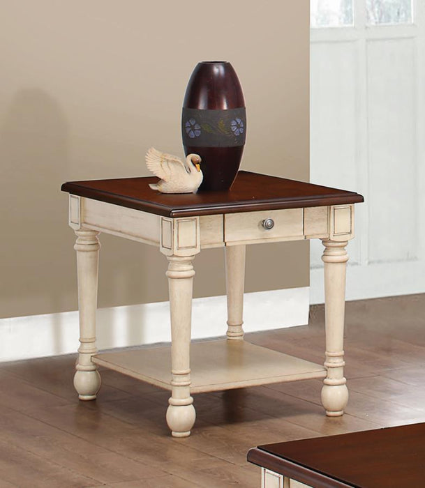 Layla - Rectangular End Table - Dark Cherry and Antique White