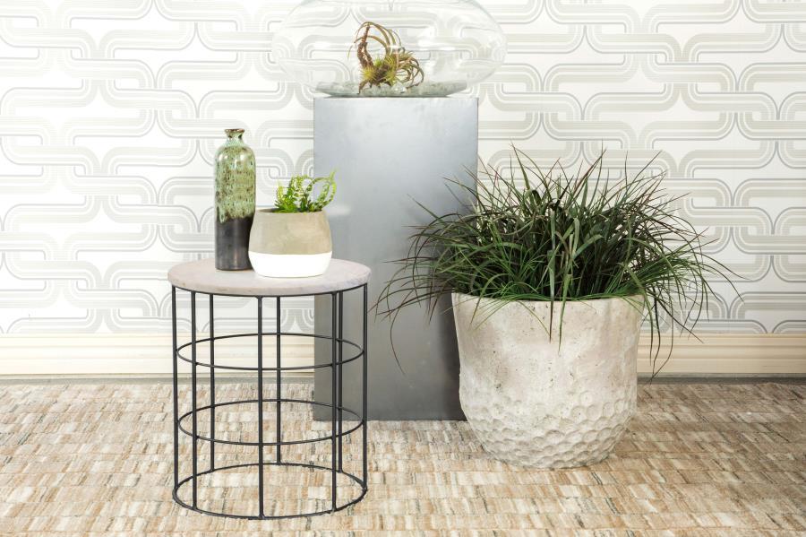 Halona - Round Accent Table With Marble Top - White