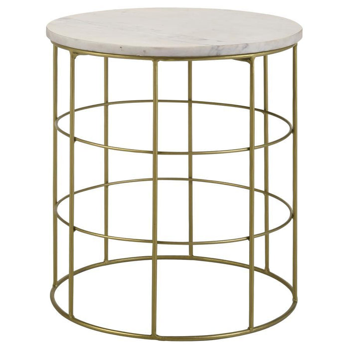 Heloisa - Round Accent Table With Marble Top - White