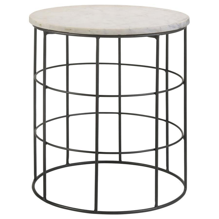 Halona - Round Accent Table With Marble Top - White