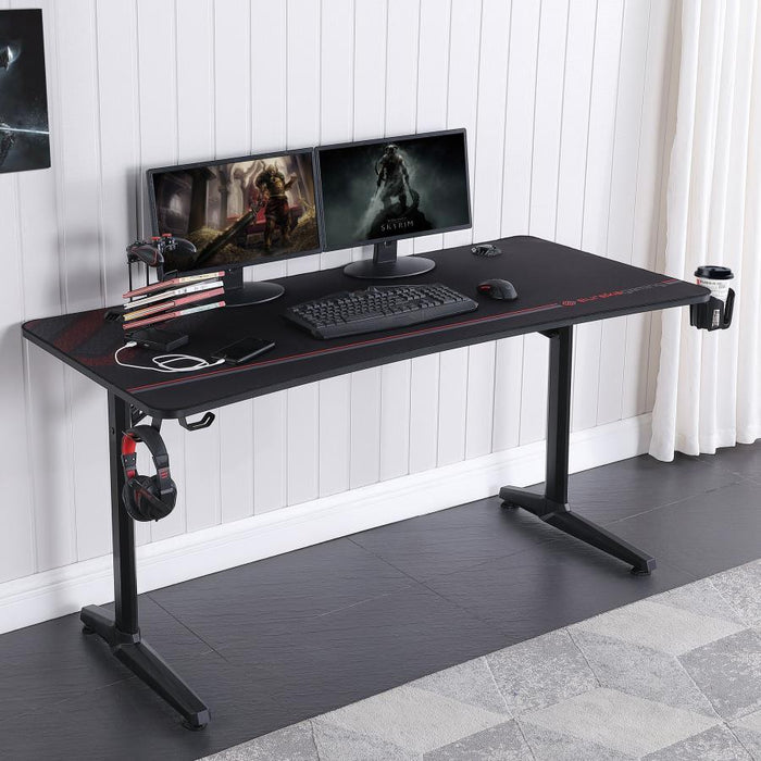 Tarnov - Rectangular Metal Gaming Desk With USB Ports - Black