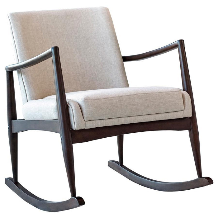 Sebastian - Solid Back Upholstered Rocking Chair - Beige and Walnut