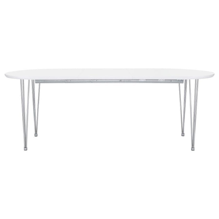 Heather - Oval Dining Table With Hairpin Legs - Matte White and Chrome