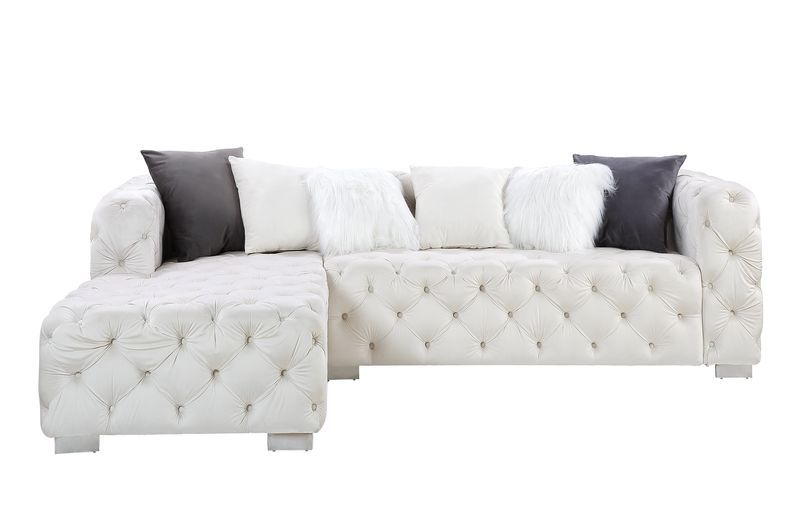 Qokmis - Sectional Sofa - Beige Velvet