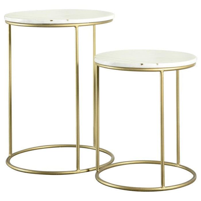 Vivienne - 2 Piece Round Marble Top Nesting Tables - White And Gold