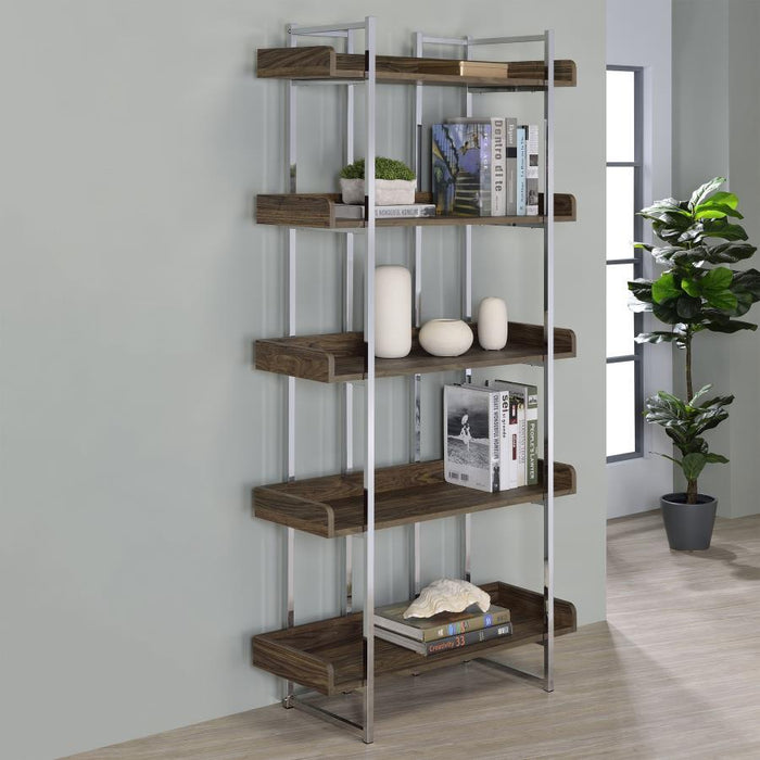 Angelica - 5-Shelf Bookcase - Walnut And Chrome
