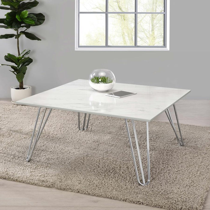 Harley - Hairpin Leg Square Coffee Table - White and Chrome