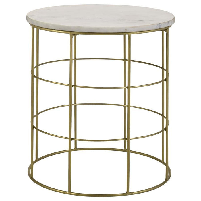 Heloisa - Round Accent Table With Marble Top - White