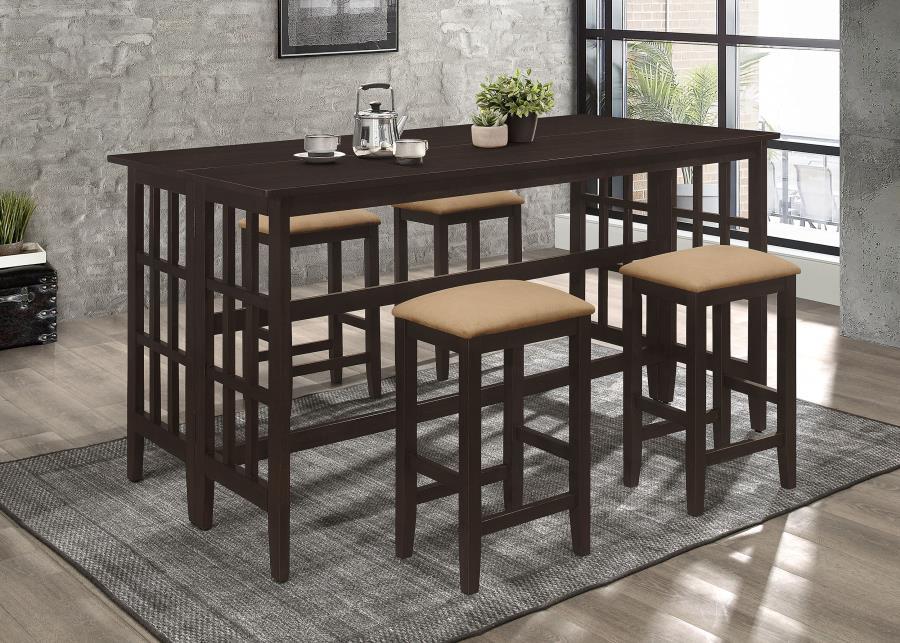 Gabriel - 5-Piece Rectangular Counter Height Dining Set - Cappuccino - Wood