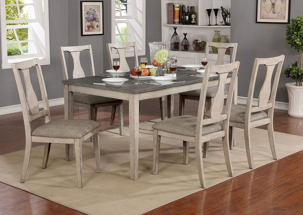 Ann - 7 Piece Dining Table Set - Antique White / Gray