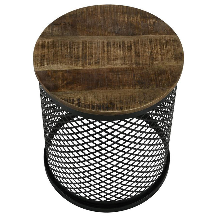 Aurora - Round Accent Table With Drum Base - Natural And Black