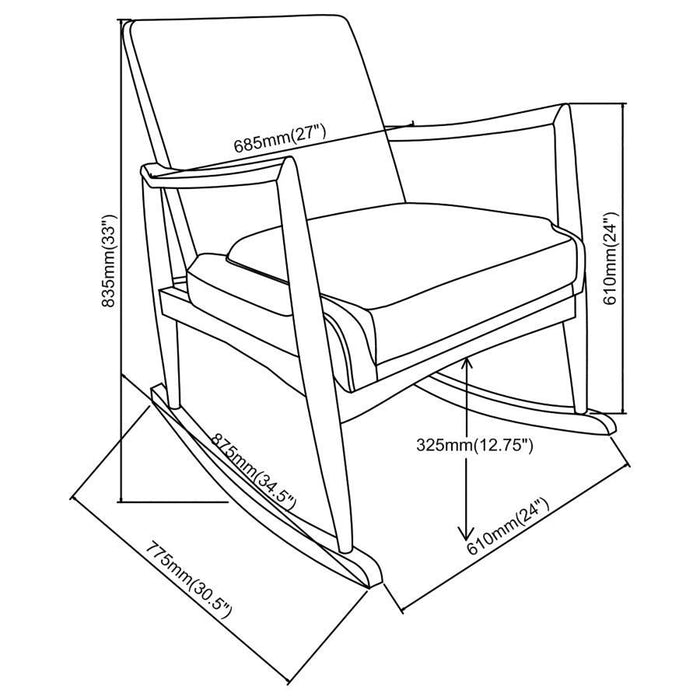 Sebastian - Solid Back Upholstered Rocking Chair - Beige and Walnut