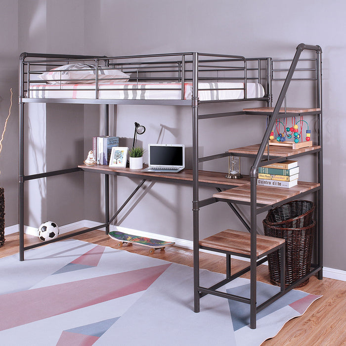 Rowley - Twin Workstation Bunk Bed - Sand Black / Natural
