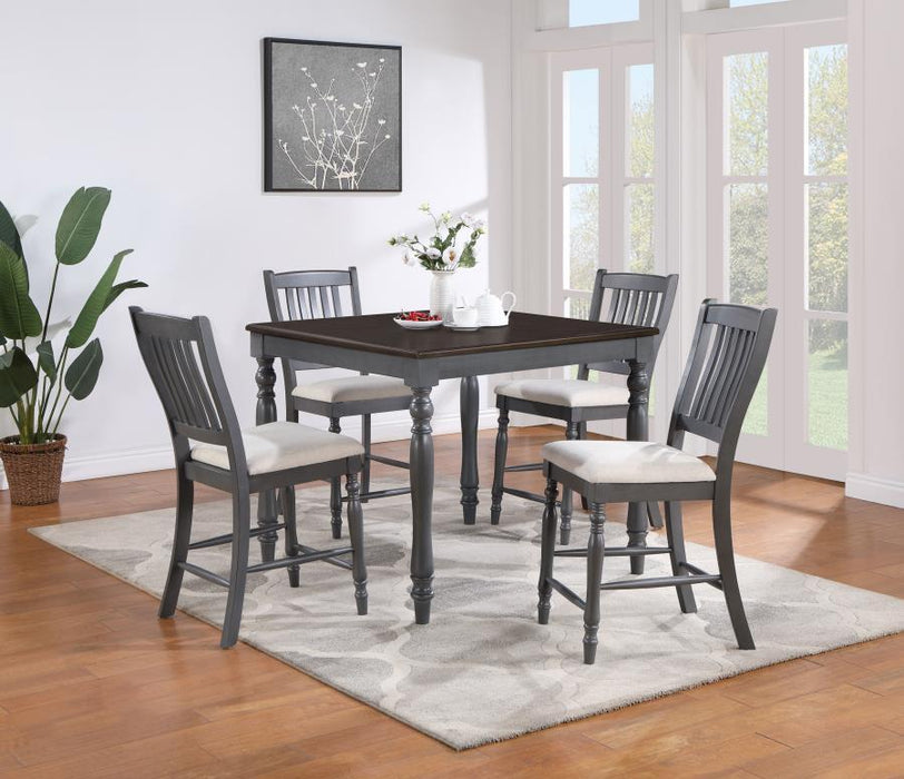 Wiley - 5 Piece Square Spindle Legs Counter Height Dining Set - Beige And Gray