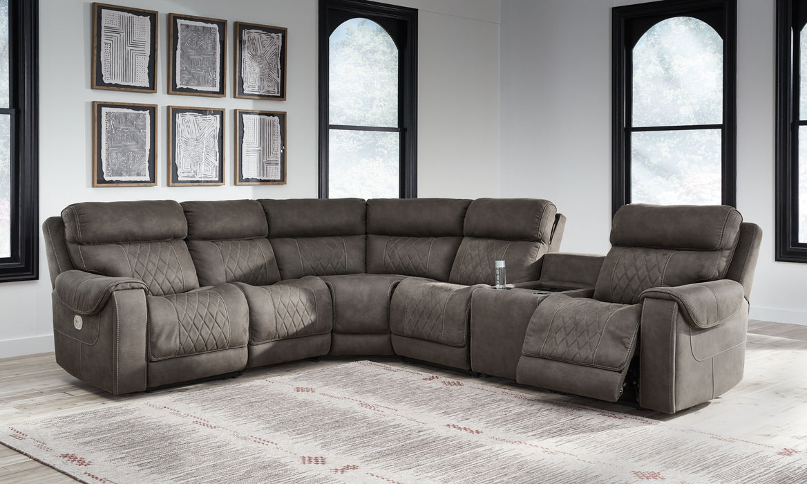 Hoopster - Zero Wall Power Recliner with Console 6 Pc Sectional - Gunmetal