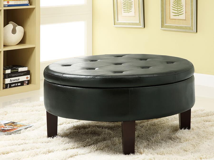 Reginald - Round Tufted Upholstered Storage Ottoman - Dark Brown