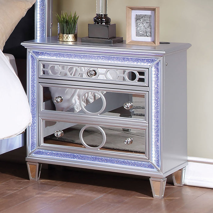Mairead - Night Stand With LED - Silver